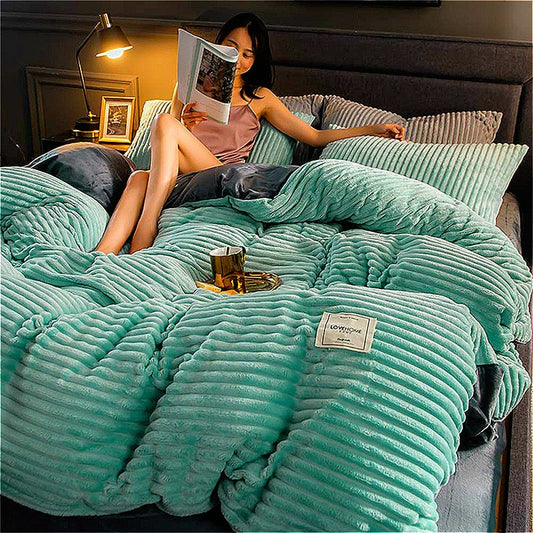 Yeknu Thicken Flannel Duvet Cover Solid Color Warm Coral Velvet Quilt Cover Modern Ultra Soft Luxury Comforter Covers Winter Bedding