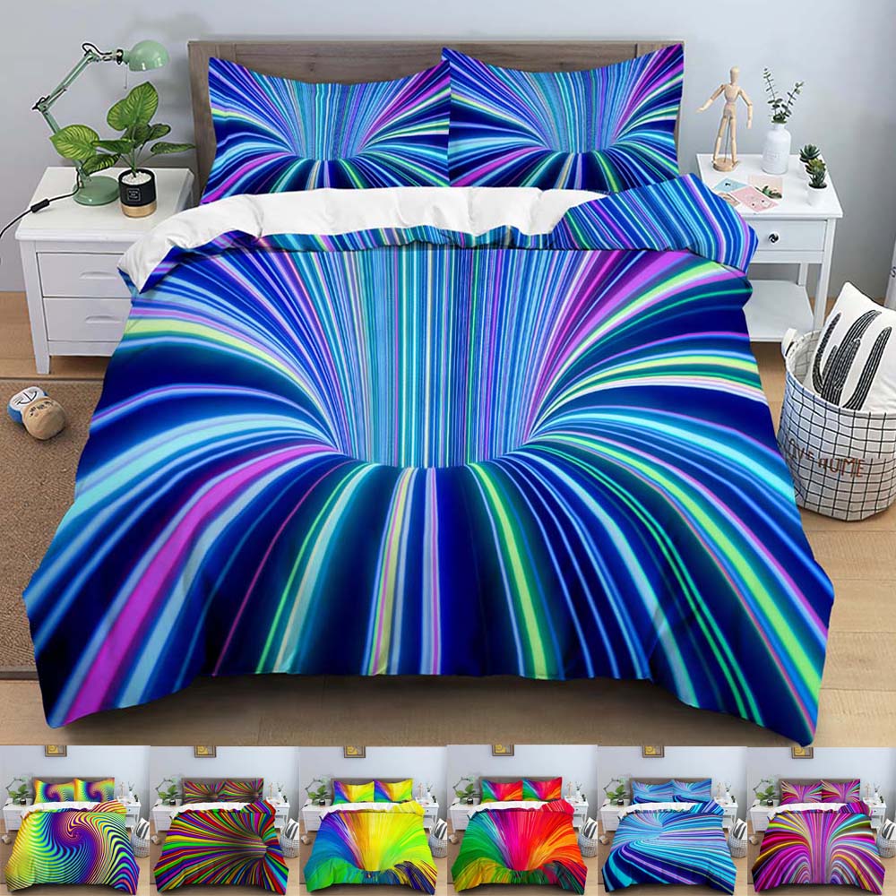 Yeknu 3D Duvet Cover Psychedelic Abstract Double 210x210 Bedding Set 2/3pcs Quilt Cover With Zipper Closure King Size Comforter Cover