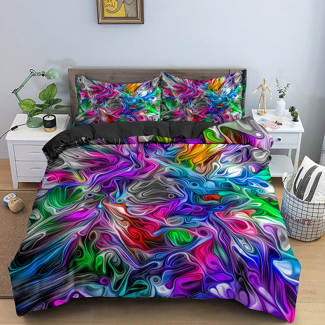 Yeknu 3D Duvet Cover Psychedelic Abstract Double 210x210 Bedding Set 2/3pcs Quilt Cover With Zipper Closure King Size Comforter Cover