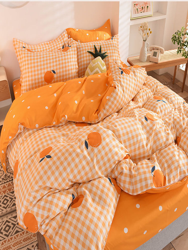 Yeknu Bedding Set Boy Girl Bed Sheet Quilt Cover Pillowcase Single Bed Double Bed Queen Bed Quilt Cover Washed Cotton Bedclothes