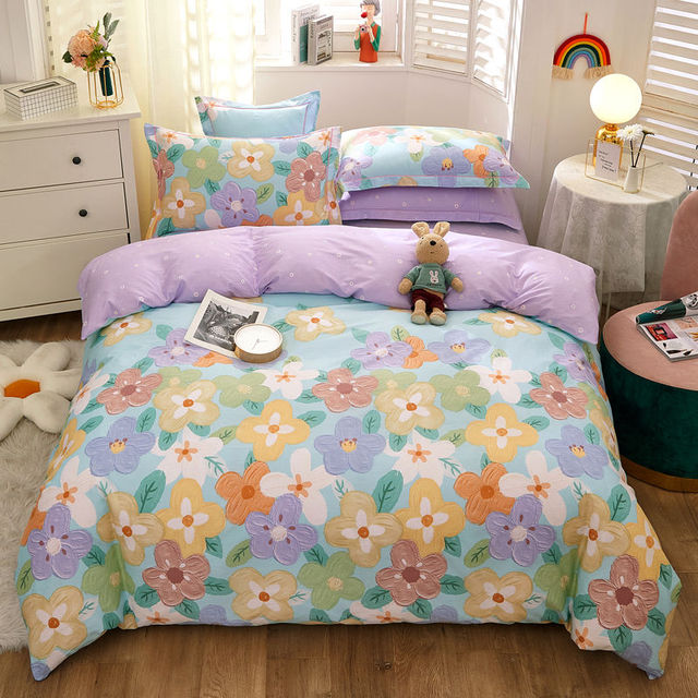 Yeknu Bedding Set Boy Girl Bed Sheet Quilt Cover Pillowcase Single Bed Double Bed Queen Bed Quilt Cover Washed Cotton Bedclothes