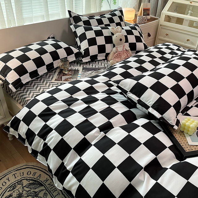 Yeknu Bedding Set Boy Girl Bed Sheet Quilt Cover Pillowcase Single Bed Double Bed Queen Bed Quilt Cover Washed Cotton Bedclothes