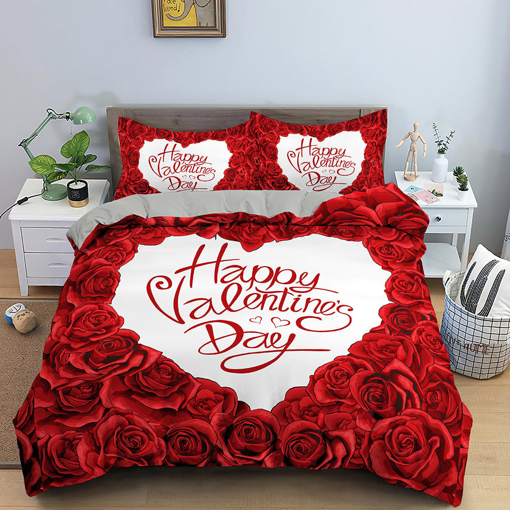 Yeknu Red Rose Duvet Cover Set Full Size Soft Luxury 3D Rose Flower Microfiber Bedding Set 3Pcs Romantic Quilt Cover Queen King Size