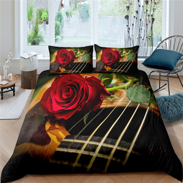 Yeknu Red Rose Duvet Cover Set Full Size Soft Luxury 3D Rose Flower Microfiber Bedding Set 3Pcs Romantic Quilt Cover Queen King Size