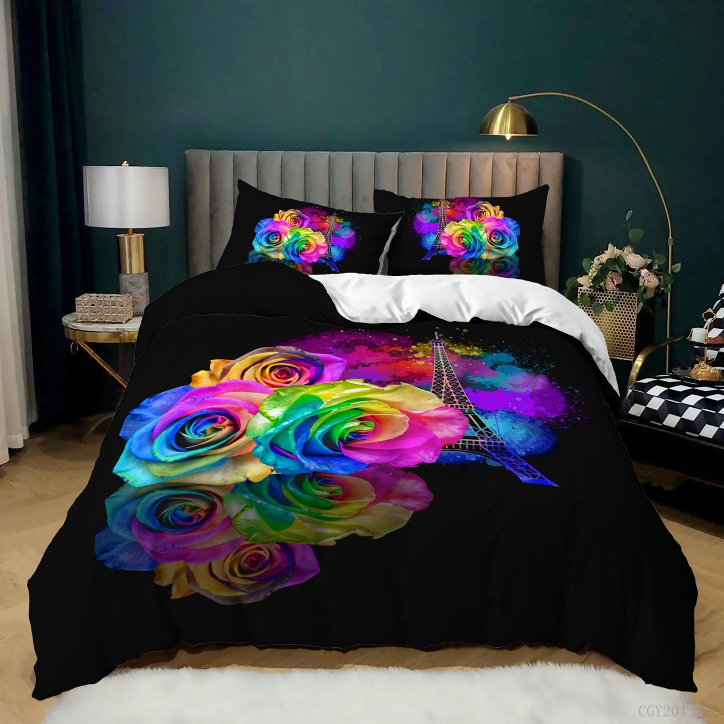 Yeknu Rose Duvet Cover Set Full/Queen/King/Twin Size Soft Luxury 3D Rose Flower Microfiber Bedding Set 3Pcs Romantic Love Quilt Cover