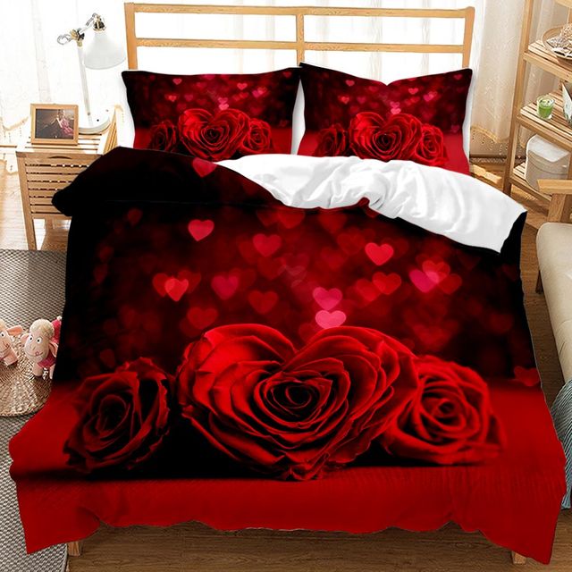 Yeknu Rose Duvet Cover Set Full/Queen/King/Twin Size Soft Luxury 3D Rose Flower Microfiber Bedding Set 3Pcs Romantic Love Quilt Cover