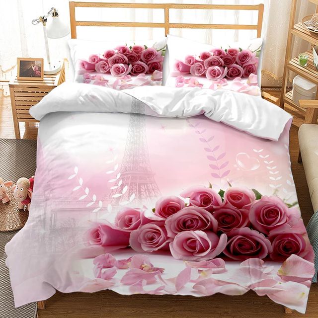 Yeknu Rose Duvet Cover Set Full/Queen/King/Twin Size Soft Luxury 3D Rose Flower Microfiber Bedding Set 3Pcs Romantic Love Quilt Cover