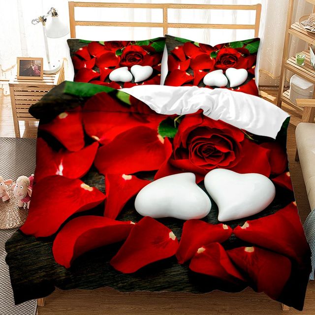 Yeknu Rose Duvet Cover Set Full/Queen/King/Twin Size Soft Luxury 3D Rose Flower Microfiber Bedding Set 3Pcs Romantic Love Quilt Cover