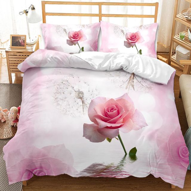 Yeknu Rose Duvet Cover Set Full/Queen/King/Twin Size Soft Luxury 3D Rose Flower Microfiber Bedding Set 3Pcs Romantic Love Quilt Cover