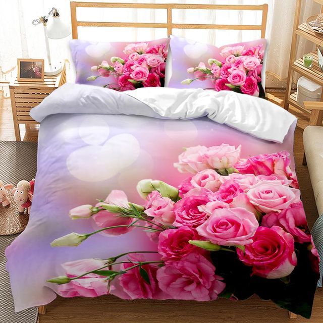 Yeknu Rose Duvet Cover Set Full/Queen/King/Twin Size Soft Luxury 3D Rose Flower Microfiber Bedding Set 3Pcs Romantic Love Quilt Cover