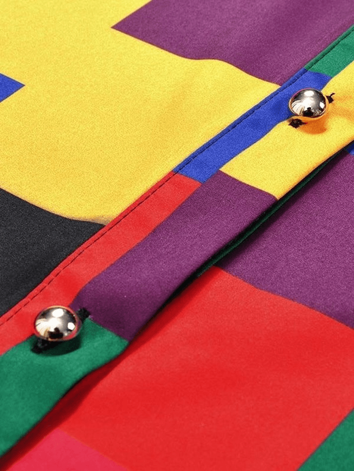 Rainbow Checkered Button Down Blouse