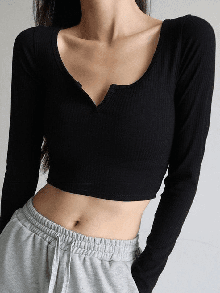 Rib Knit Long Sleeve Crop Top