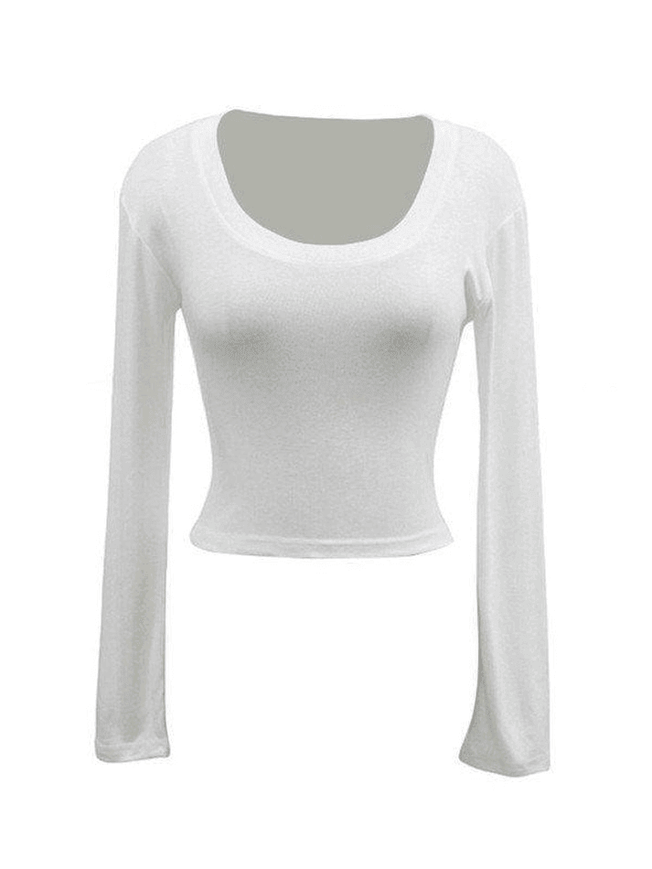 Scoop Neck Long Sleeve Crop Top