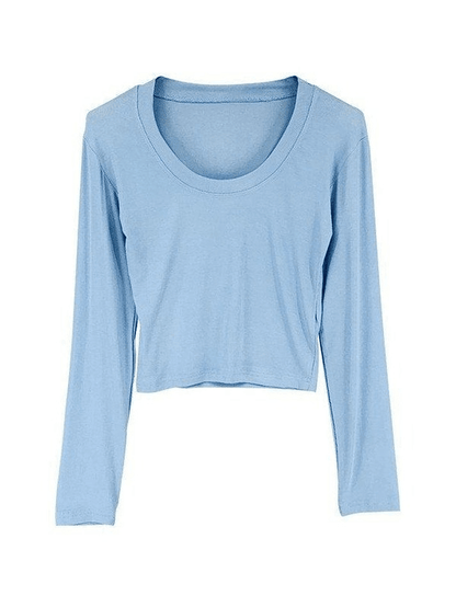 Scoop Neck Long Sleeve Crop Top