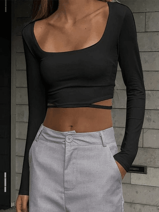 Simple Cutout Long Sleeve Crop Top