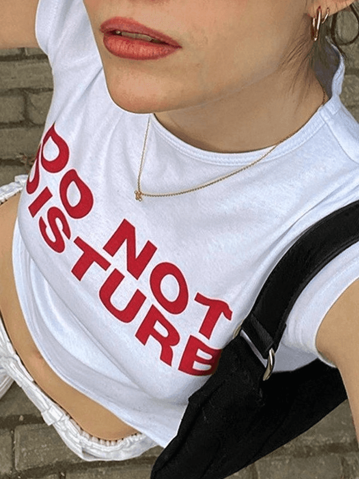 Slogan Print White Crop Top